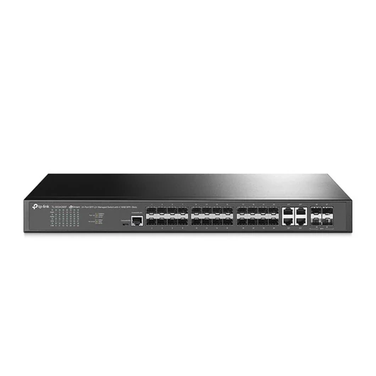 TP-LINK Switch 20x1000Mbps + 4xGigabit SFP kombó + 4x10G SFP+ + 1xkonzol port, Menedzselhető, TL-SG3428XF