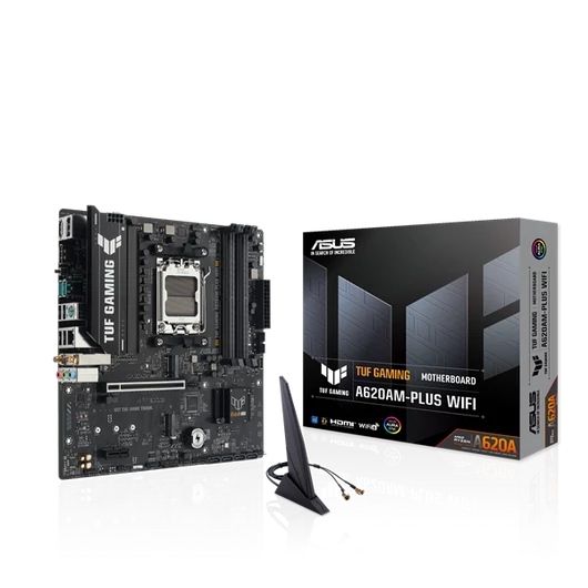 Asus Alaplap - AMD TUF GAMING A620AM-PLUS WIFI AM5 (A620, 4xDDR5 7600 + MHz, 1x 2,5 Gb LAN, 2xM.2, 4xSATA3, HDMI + 2xDP)