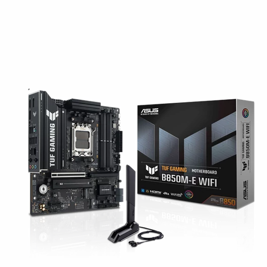 Asus Alaplap - AMD TUF GAMING B850M-E WIFI AM5 (B850, MicroATX, 4xDDR5 8000 + MHz, 4xSATA3, 3x M.2, HDMI + 2xDP)