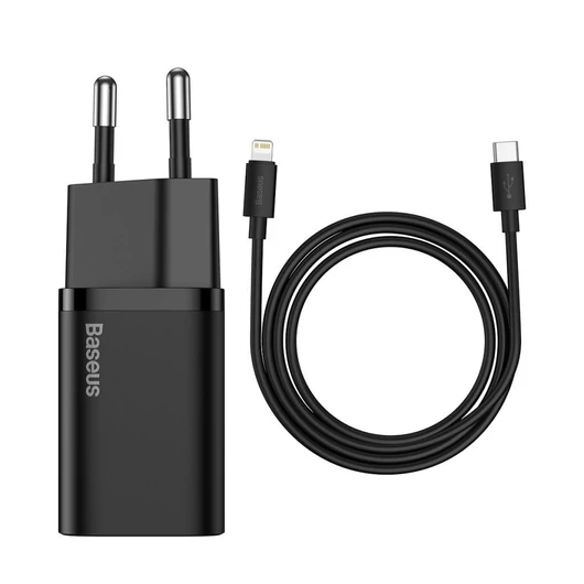 Baseus Super Si gyorstöltő 1C 20W adapter, USB-C-Lightning töltőkábel, 1m, fekete (TZCCSUP-B01)