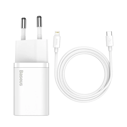 Baseus Super Si 1C gyorstöltő adapter 20W + USB-C  - Lightning töltőkábel 1m fehér (TZCCSUP-B02)