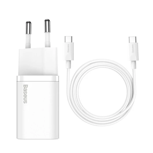 Baseus Super Si 1C gyorstöltő adapter 1m töltőkábellel fehér (TZCCSUP-L02)