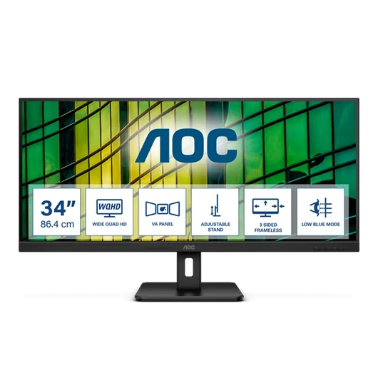 AOC VA monitor 34" U34E2M, 3440x1440, 21:9, 300cd / m2, 4ms, 2xHDMI / DisplayPort