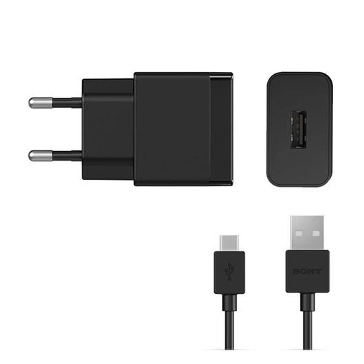 SONY hálózati töltő USB aljzat (5V / 2700mA, PD gyorstöltés támogatás + UCB20 Type-C kábel) FEKETE (UCH12_UCB20)