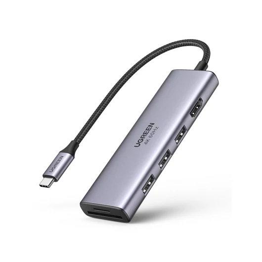UGREEN CM511 5 az 1-ben adapter USB-C hub 3 porthoz USB3.0, HDMI, TF, SD, szürke (60383)