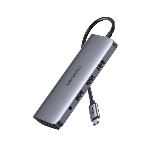 UGREEN 10 az 1-ben adapter HUB USB-C–HDMI 4K, 3x USB 3.0, TypeC PD, RJ45, SD, Micro SD, VGA, AUX, szürke (80133)