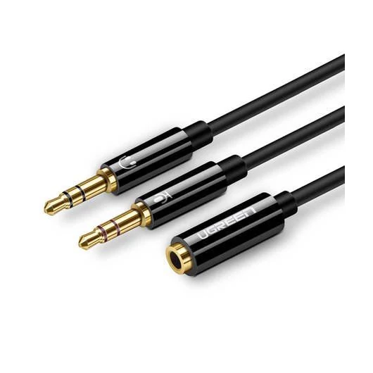 UGREEN AV140 AUX audio splitter fejhallgató + mikrofon 3,5mm-es mini jack kábelhez fekete (20898)