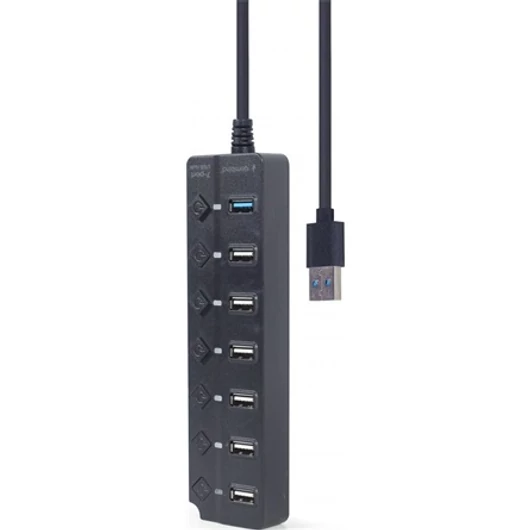 GEMBIRD USB 2.0 HUB Switchelhető 7 portos, fekete