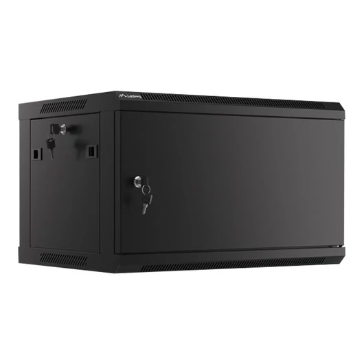 LANBERG Wall mount cabinet 19inch 6U 600x450 steel doors black flat pack