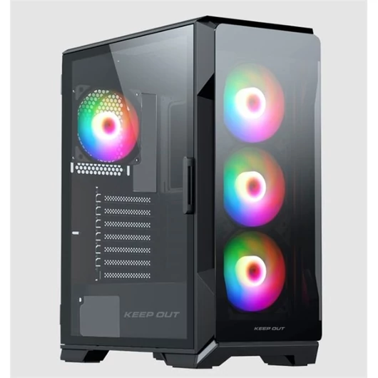 KEEP OUT Számítógépház - XC-901 PRO (fekete, ablakos, 4x12cm ARGB venti, microATX,  1xUSB3.0, 1xType-C)