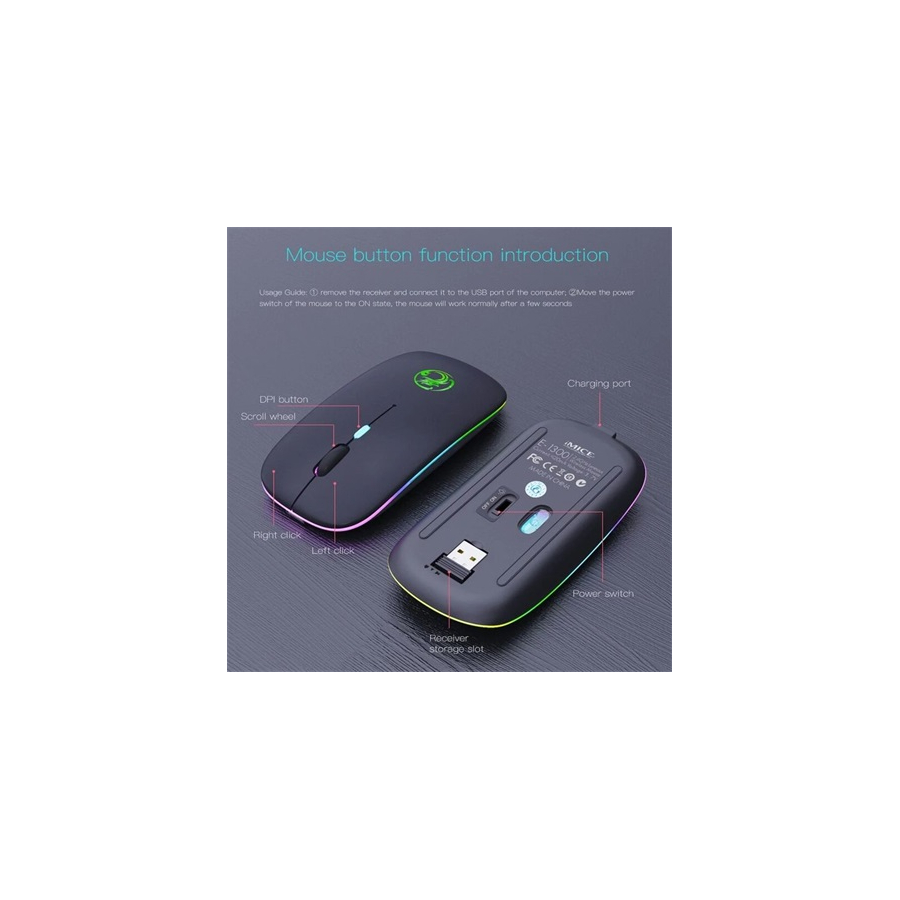 iMICE E-1300 optikai Bluetooth / vezeték nélküli egér fekete