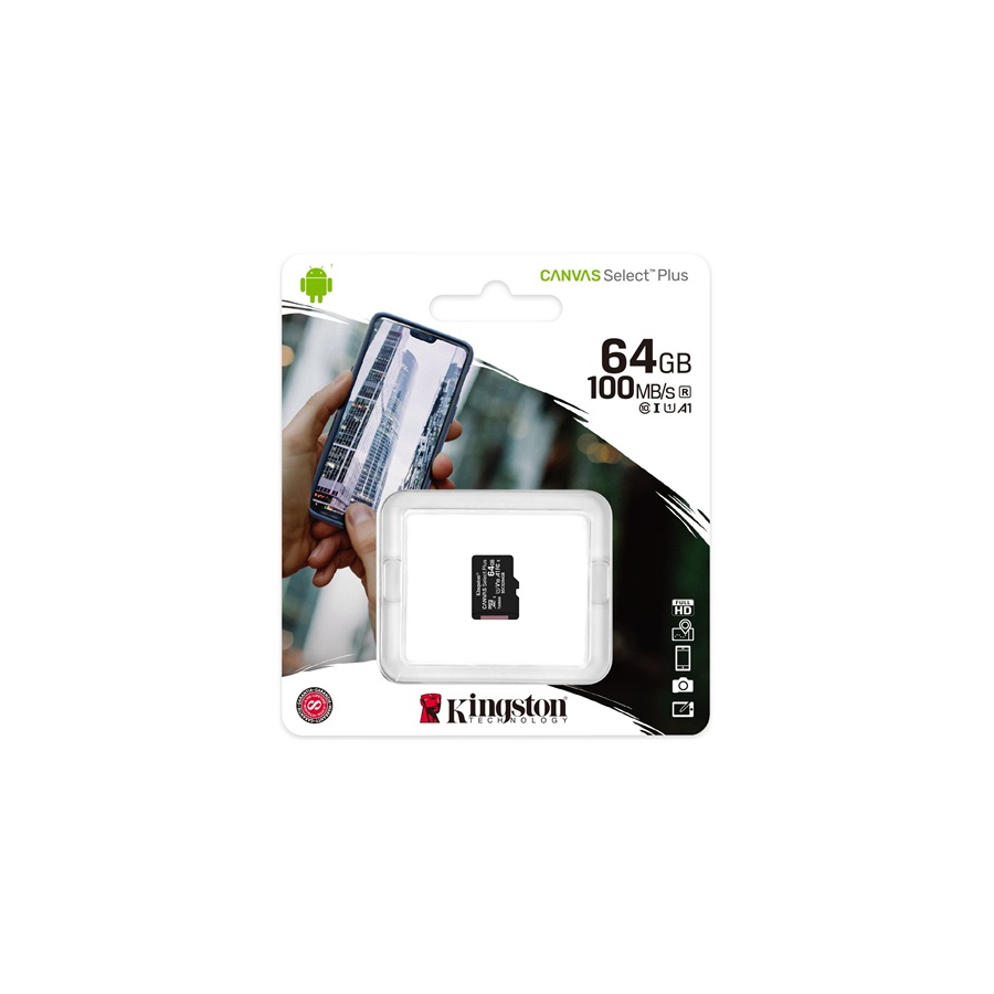 Kingston 64GB Canvas Select Plus Class 10 UHS-1 microSDXC memóriakártya Single Pack